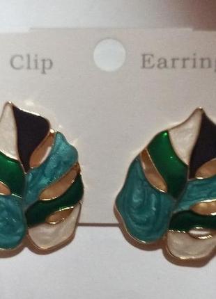 Клипсы (без прокола) серьги сережки пр-во корея листья