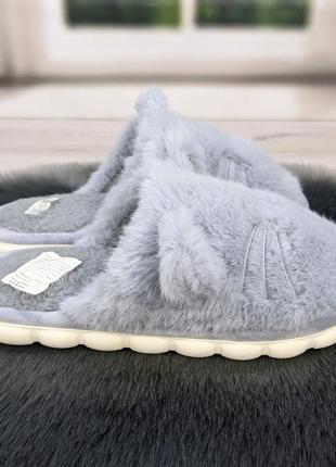 Тапочки женские домашние меховые с ушками серые 4637