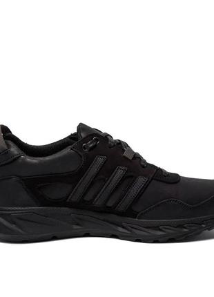 Осенние мужские кожаные кроссовки noir adidas (адидас) черные повседневные из натуральной кожи на осе *а30 сер*