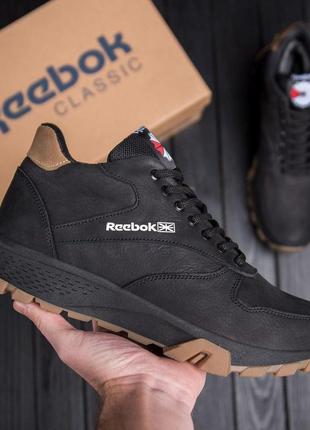 Кроссовки зимние мужские reebok на меху для зимы, черные кроссовки кожаные натуральная кожа *r-02 черн.бот*
