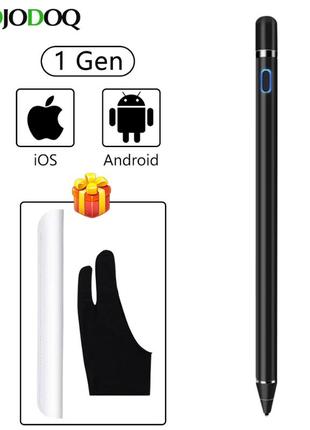Универсальный активный емкостный металлический стилус чёрный в комплекте чехол и перчатка