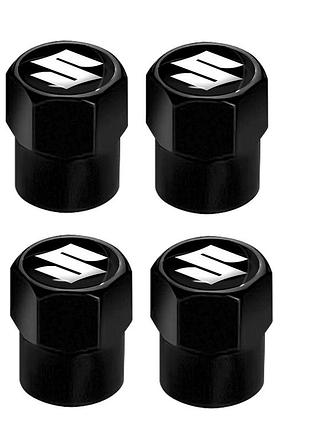 Защитные металлические колпачки на ниппель в стиле black с логотипом suzuki