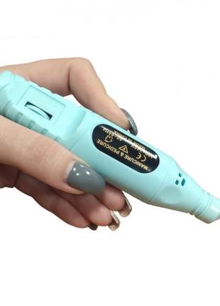 Машинка для манікюру та педикюру фрезер ручка 5 насадок usb блакитний pro_165