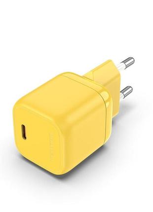 Зарядний пристрій vention 1-port usb-c gan charger(30w) eu-plug yellow (faky0-eu)