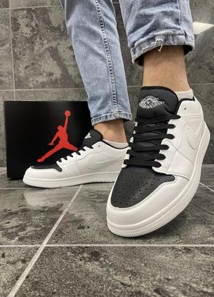 Кросівки nike air jordan 30cm 1 low, білі з чорним носком3 фото