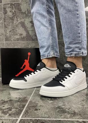 Кросівки nike air jordan 30cm 1 low, білі з чорним носком8 фото