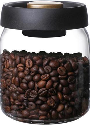 Банка для кофе с вакуматором 500мл емкость-контейнер для хранения сыпучих или чая стеклянная с черной крышкой