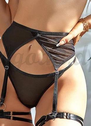Гартеры на ноги подвязки двойные с колечком чокер на застежке xxs xs s m l черные2 фото