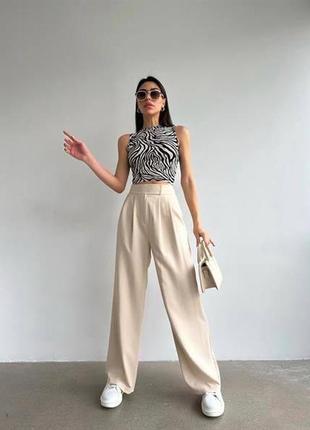 Женские брюки палаццо стильные модные с высокой талией липучкой на поясе