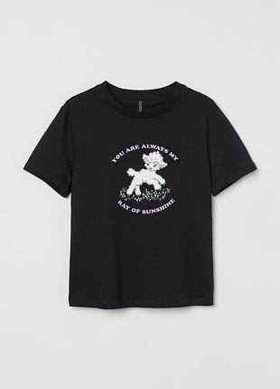 Футболка хлопковая з принтом для женщины h&m divided 0950725-006 s черный