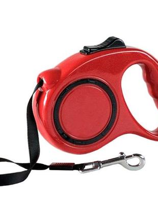Рулетка для собак круг 5м/15 кг пластиковая ручка лента с фиксатором 190 - красная