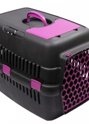 Переноска черная пластик фиолетовые двери 65*45*40