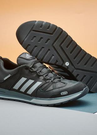 Спортивные кроссовки кожаные adidas мужские черные, осенние кроссовки осень-весна демисезонные *а-20-чорн*6 фото