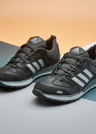 Спортивные кроссовки кожаные adidas мужские черные, осенние кроссовки осень-весна демисезонные *а-20-чорн*7 фото