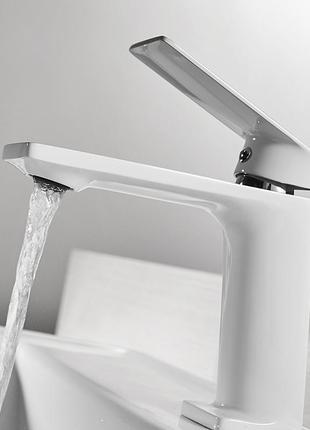 Смеситель для умывальника однорычажный, кран для раковины латунь wanfan для ванной комнаты белый-хром