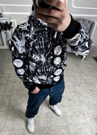 Черно-белый мужской теплый худи.6-288