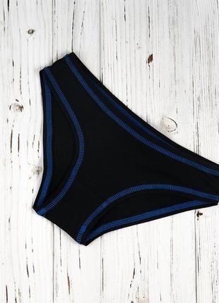 Труси жіночі бавовняні чорні з синіми нитками 7568