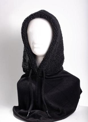 Женский капор с довязом капюшон тедди  / teddy + довяз бренда kent&aver, 56-60, черный