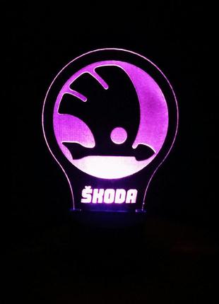 3d-світильник шкода, scoda, лого, 3д-нічник, кілька підсвічувань (на батарейці)