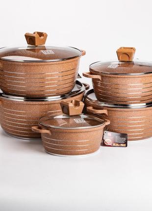 Набір із 5 господарських каструль, 2,5-9 літрів, товсте дно, алюміній mgc