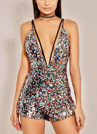 Комбінезон шортиками pretty little thing в кольорові паєтки , р. 12