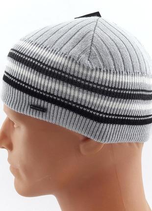 Шапка мужская salamon 56-60 размер вязаная на флисе теплая мужской головной убор светло-серый (шб22)