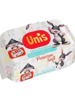 Дітячі антибактеріальні вологі серветки unis ultra sensitive 120 шт.