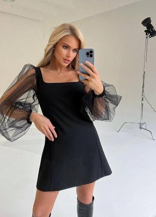 Сукня жіноча коротка міні блискуча маленька чорна з сіточкою нарядна святкова платя новорічна на новий рік з декольте прозора