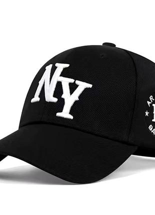 Кепка бейсболка логотип "ny" (нью-йорк) с изогнутым козырьком черный, унисекс wuke one size