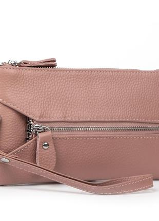 Кошелек ключница на карабинах косметичка женский кожаный розовый на один отсек и карман 18,5x10x3 см 6001-a