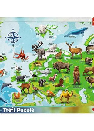 Пазли 25 елементів (рамкові) - "карта європи з тваринами"