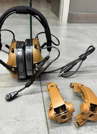 Наушники тактические earmor m32x mod4, активные, с креплением на шлем и оголовьем, цвет койот (коричневый)