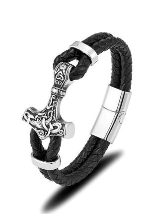 Браслет кожаный "молот тора" type g1 22 см.