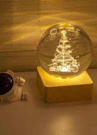 Декоративный новогодний 3d ночник хрустальный шар 8 см · настольная лампа - светильник...