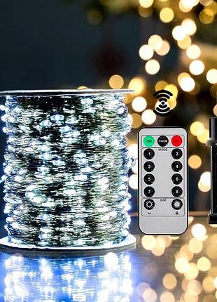 Гірлянда роса на пульті 100 м, 1000 led крапля, зелений провід, біле світло - відмінне освітлення для дому