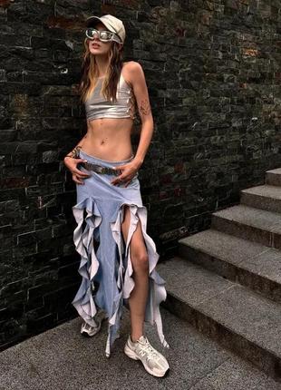 Спідниця максі ogonpushka curl джинсова синя