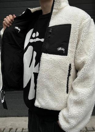 Чоловіча двостороння куртка stussy sherpa, тепла та стильна чоловіча куртка stussy sherpa куртка стуссі