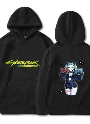 Худи с аниме принтом cyberpunk: edgerunners black s