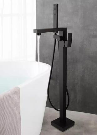 Смеситель напольный для ванны с душевой лейкой, напольный душевой гарнитур из латуни 2в1 кран и душ, черный