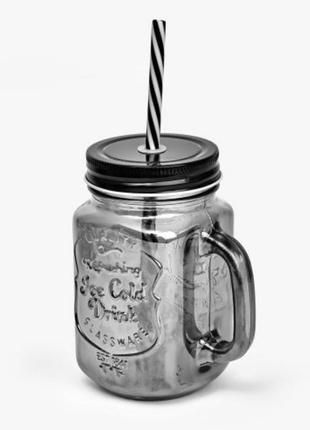 Чашка банка з кришкою що закручується і трубочкою "ice cold drink" 450мл