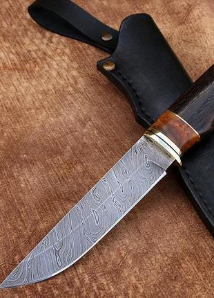 Нож охотничий нескладной леший 2, ручной работы из дамасской стали, с кожаным чехлом, отличный подарок мужчине