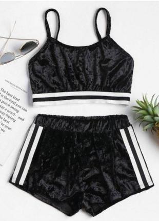 Велюровая пижама комплект топ + шорты