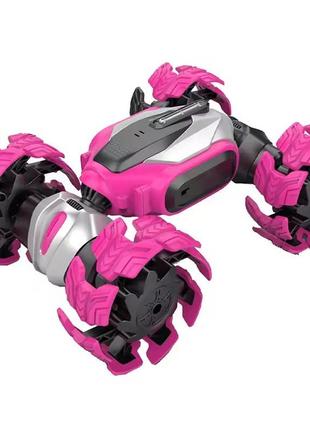 Машинка трансформер-перевертыш на радиоуправлении с торсионной подвеской,розовая