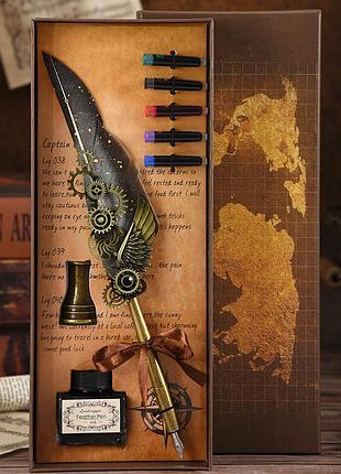 Перовая ручка для каллиграфии blue peacock подарочный набор 5 различных чернил подставка с печатью серый