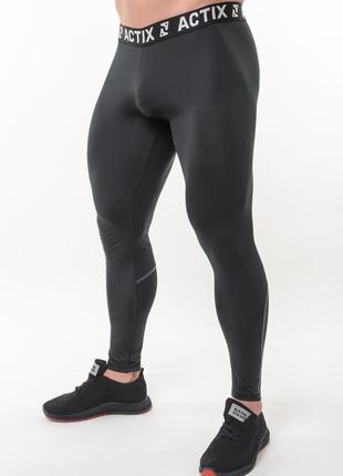 Термолосины мужские спортивные лёгкие влагоотводящие actix energy dry pro, черные (графит), серый шов [u45101]