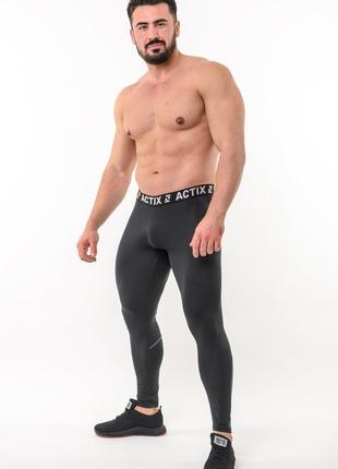 Термолосины мужские спортивные лёгкие влагоотводящие actix energy dry pro, черные (графит), серый шов [u45101]5 фото