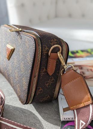 Сумка женская  коричневый + рыжий  guess гесс кросс-боди мини лого2 фото