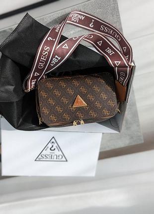 Сумка женская  коричневый + рыжий  guess гесс кросс-боди мини лого