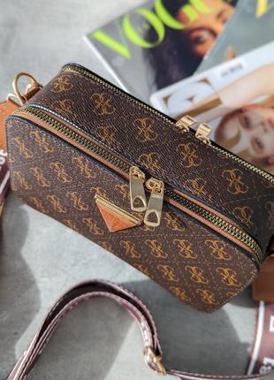 Сумка женская  коричневый + рыжий  guess гесс кросс-боди мини лого3 фото