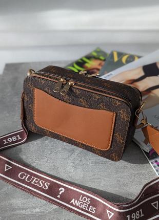 Сумка женская  коричневый + рыжий  guess гесс кросс-боди мини лого4 фото